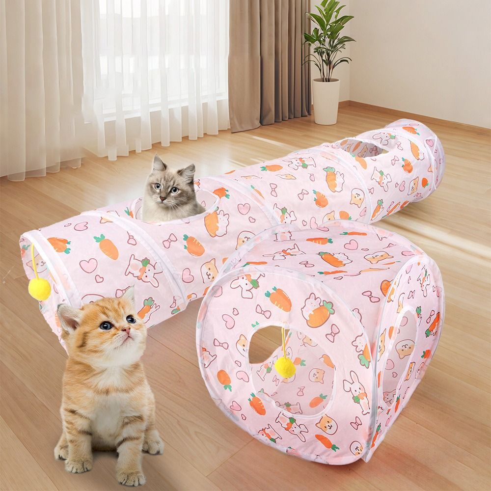 Cat Tunnel Toy - 楽しいポリエステル+スチールワイヤー製キャットトンネルチューブ、通気性のあるトレーニング用インタラクティブキャットネスト、折りたたみ式キャット迷路トンネル、子犬用