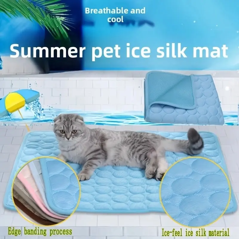 Dog Cooling Mat - ペット用夏用アイスシルク冷却パッド、大型犬・中型犬・小型犬・猫用、通気性・滑り止め・噛みつき防止・洗濯簡単、汎用ペットマット