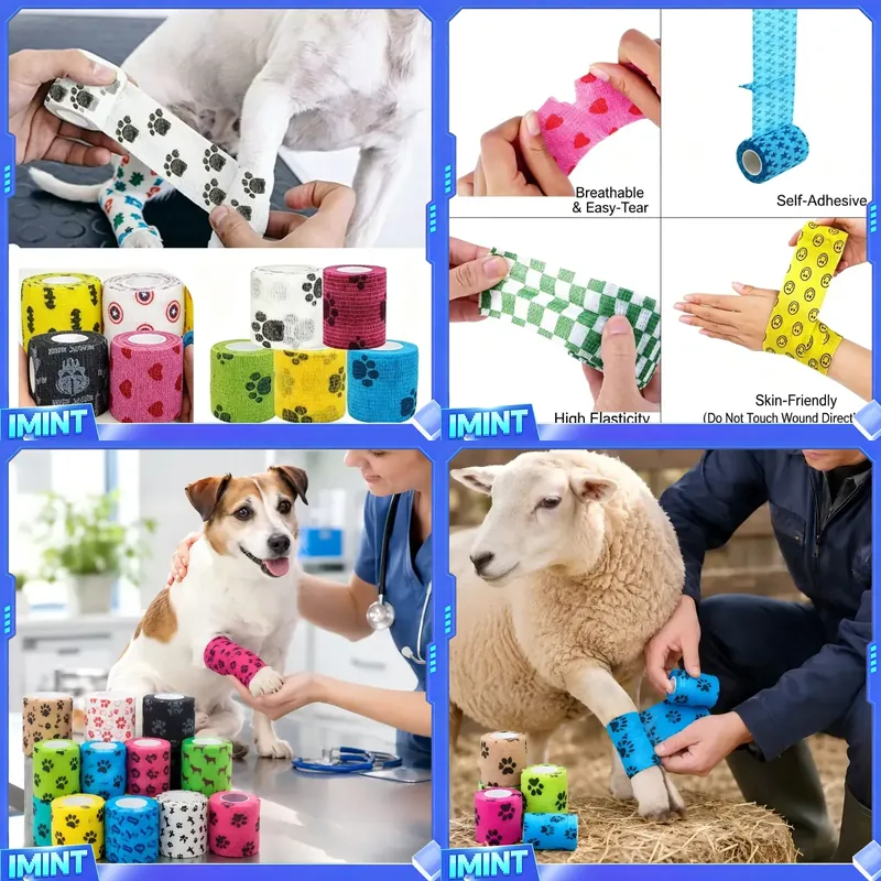 Pet Supplies Vet - カスタムパウプリント自己粘着性獣医用ラップ通気性粘着包帯 犬猫の傷ケアペット救急用品