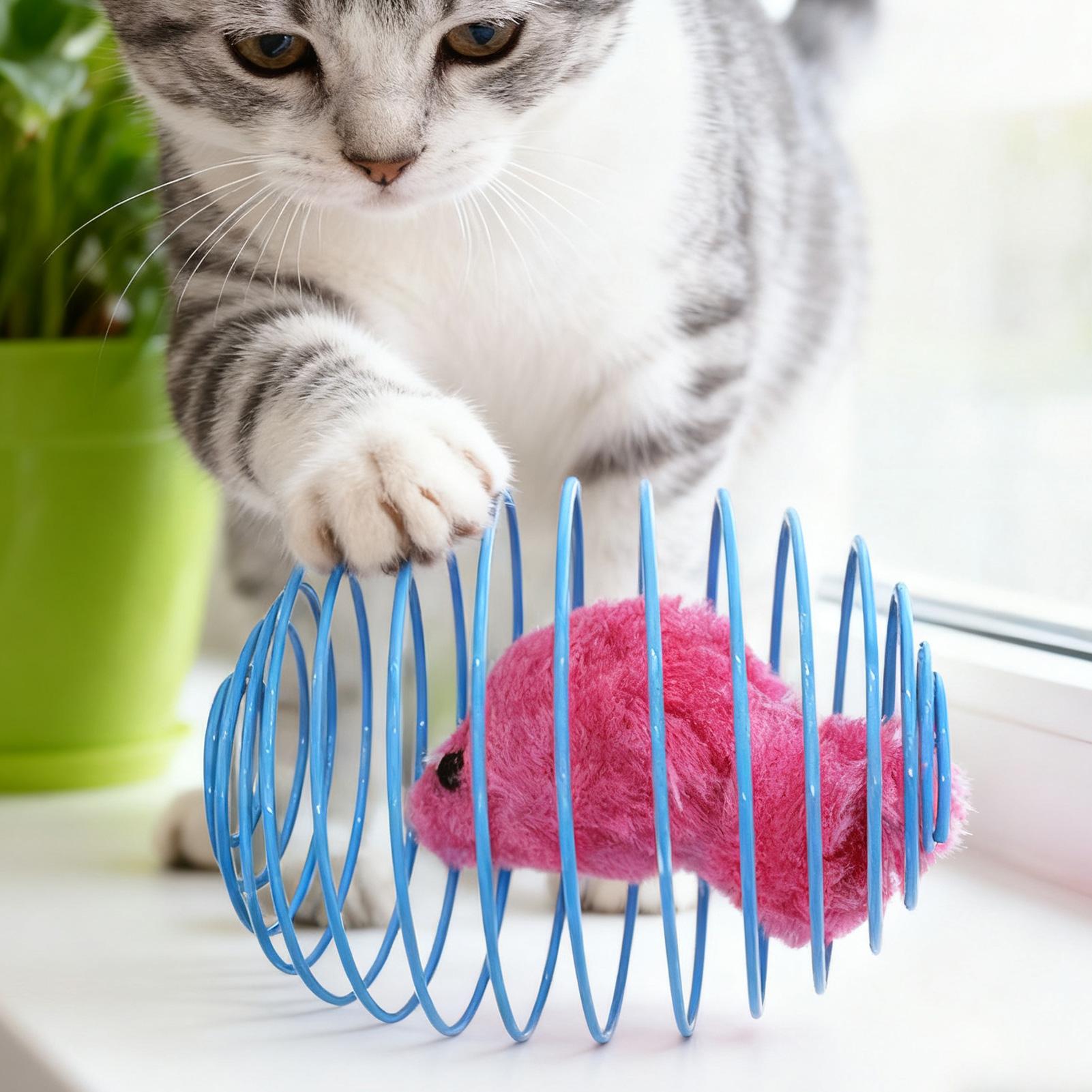 Cat Tunnel Toy - 猫用スパイラルおもちゃ、インタラクティブで楽しいカラフルな伸縮性のあるスプリング、室内猫用おもちゃ、家庭用、屋外遊び、トレーニング、運動、精神的刺激に