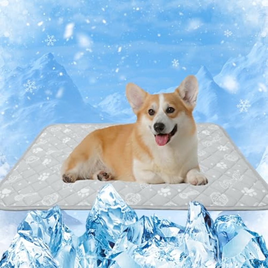 Dog Cooling Mat - 犬用冷却マット、28インチx39インチ、クールチル冷却ファイバーと発熱変色ペット冷却パッド、折りたたみ式で洗濯可能