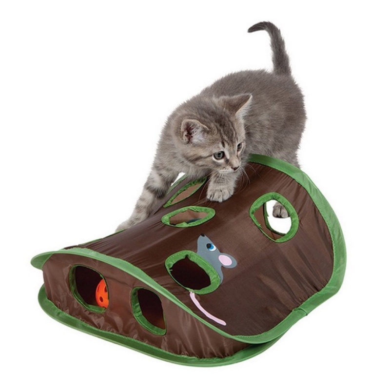 Cat Tunnel Toy - インタラクティブで可愛いペット用猫のおもちゃ - 折りたたみ式の隠れかくれゲーム、トンネル付きのネズミ狩り、隠れた穴、子猫の知育玩具