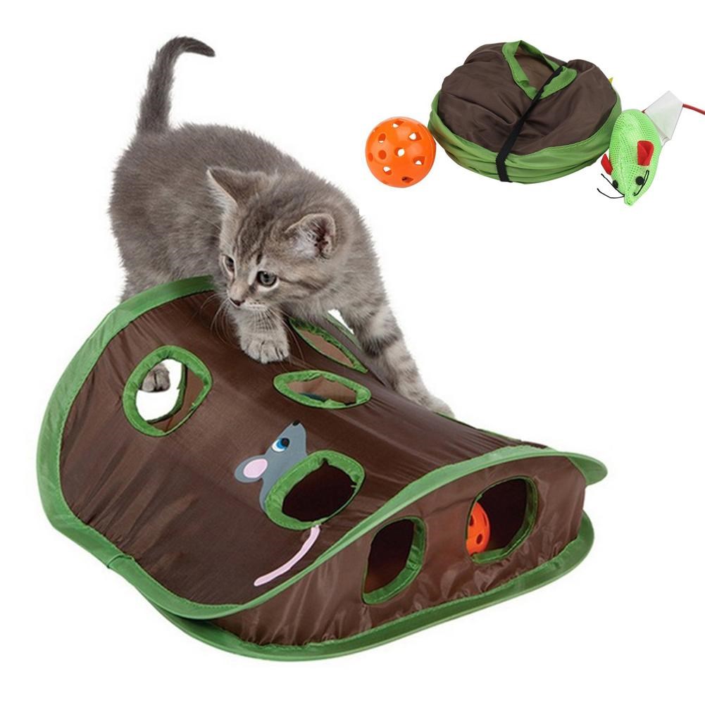 Cat Tunnel Toy - かわいいペット猫インタラクティブかくれんぼゲーム 9 穴トンネルマウスハントインテリジェンスおもちゃペット隠し穴子猫折りたたみおもちゃ