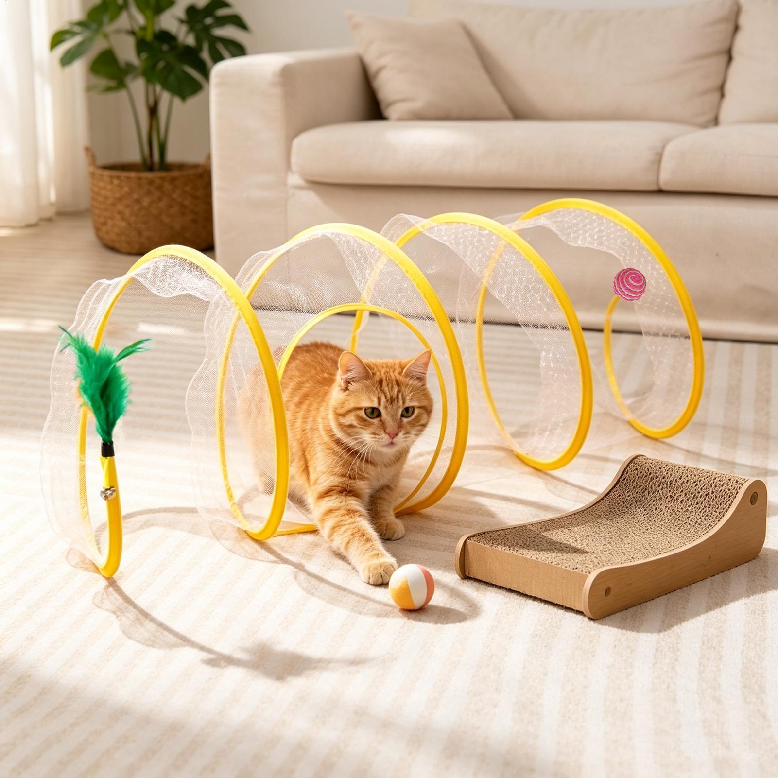 猫用おもちゃトンネル　セルフプレイ　折りたたみ式携帯用プレイ - Cat Tunnel Toy のレビューと価格