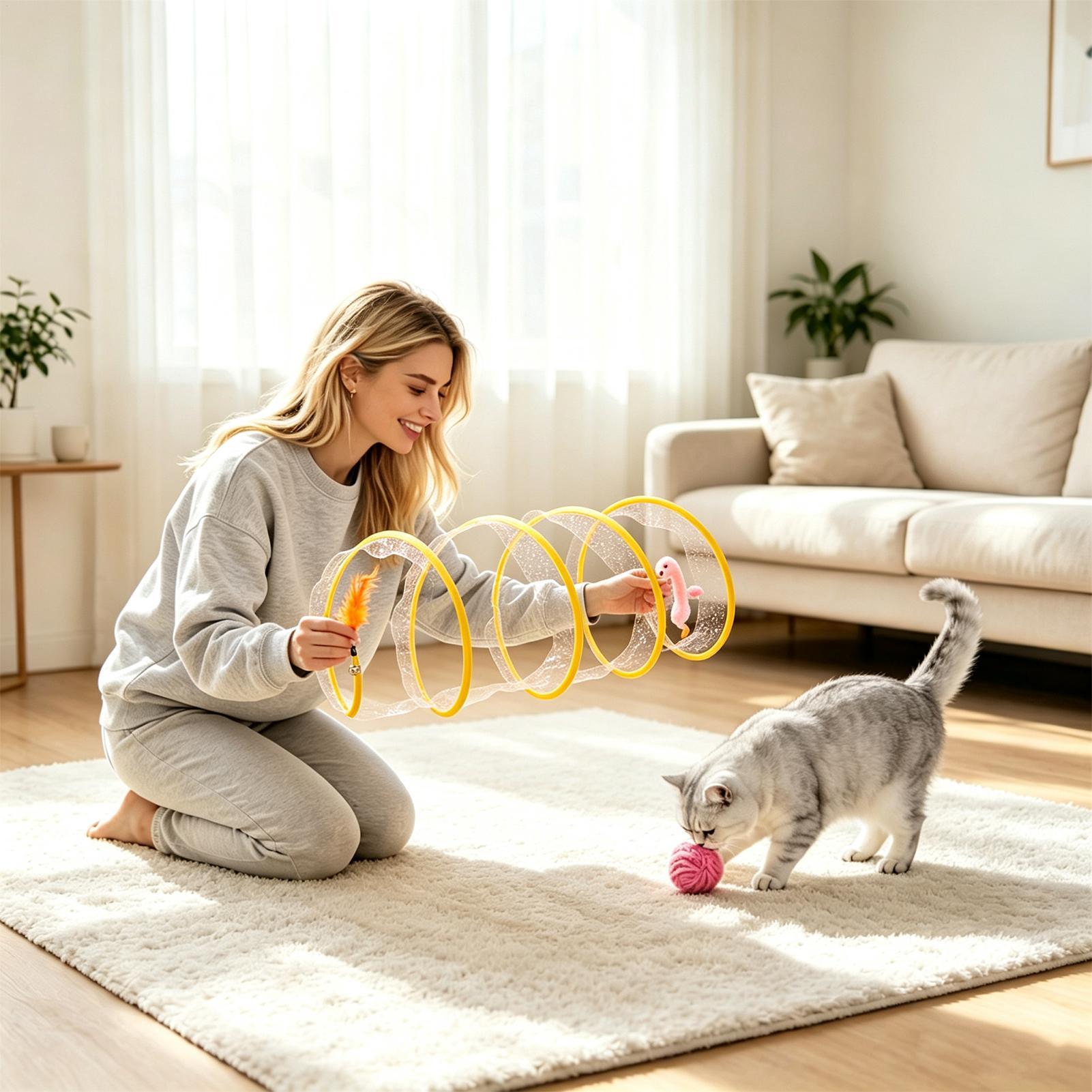 スパイラルトンネル猫用おもちゃ 折りたたみ式インタラクティブ - Cat Tunnel Toy のレビューと価格