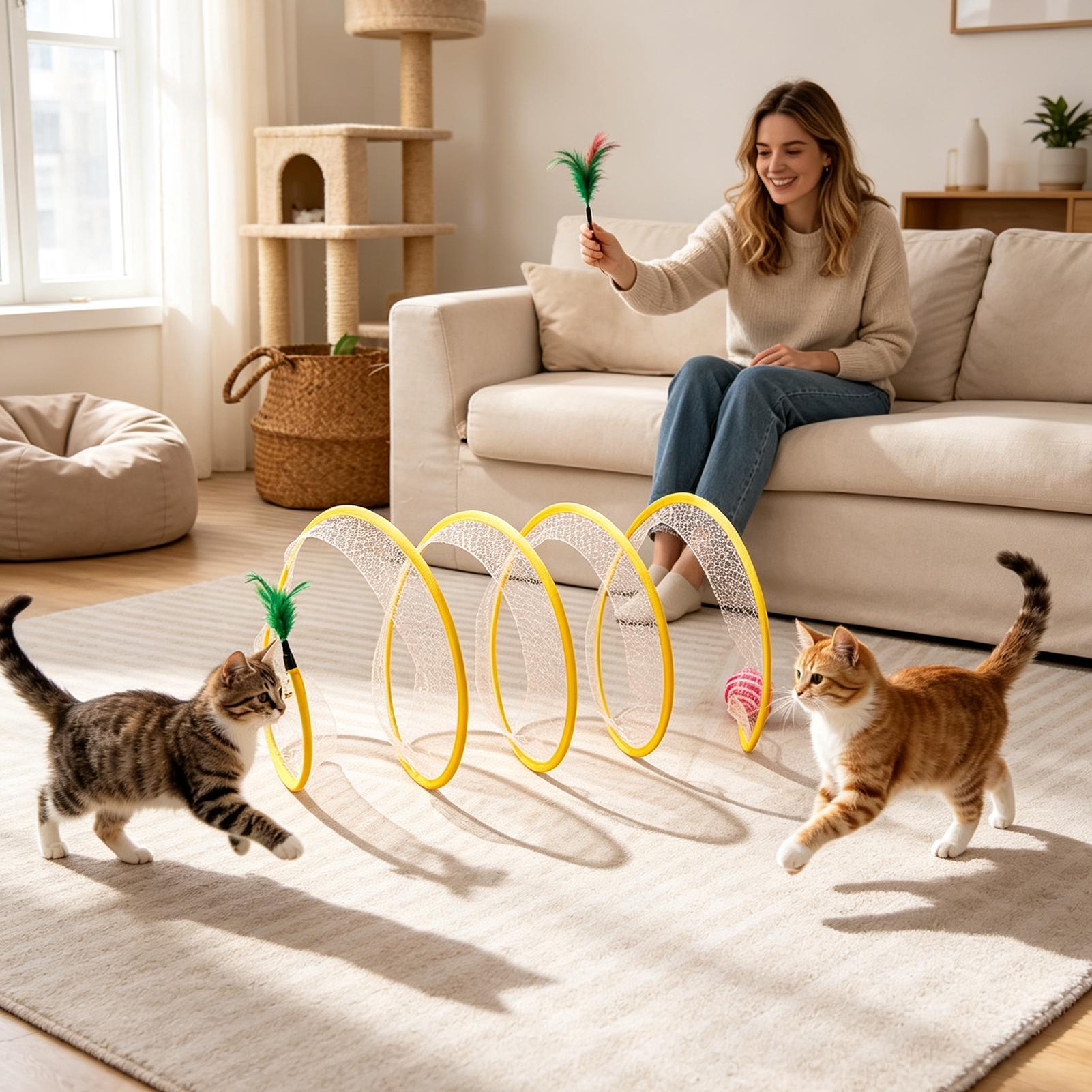 スパイラルトンネル猫用おもちゃ 折りたたみ式インタラクティブ - Cat Tunnel Toy のレビューと価格