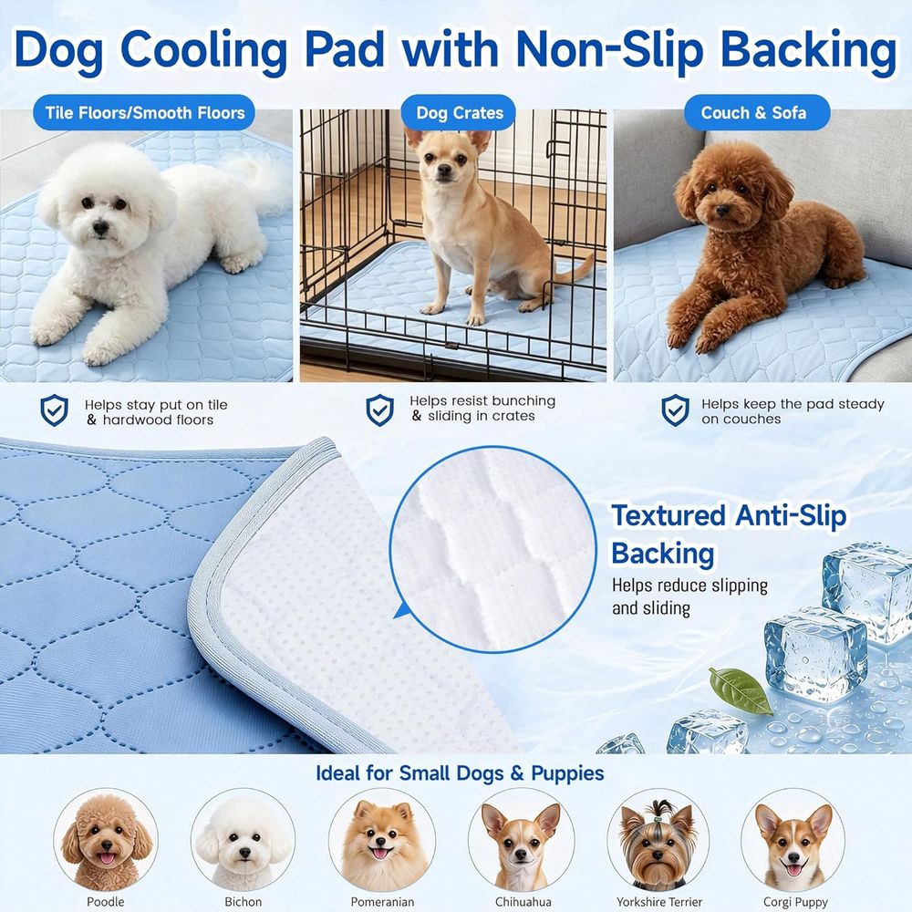 小型犬、子犬、猫用冷却パッド、22x28インチ、夏用洗えるブ - Dog Cooling Mat のレビューと価格