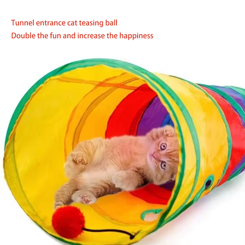 虹色の猫用トンネル、折りたたみ式インタラクティブ猫用おもちゃ - Cat Tunnel Toy のレビューと価格